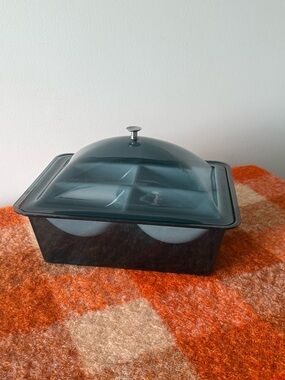 Vintage Black Dome Smoked Lucite Dual Food Serving Ice Bucket by Tasty Temps